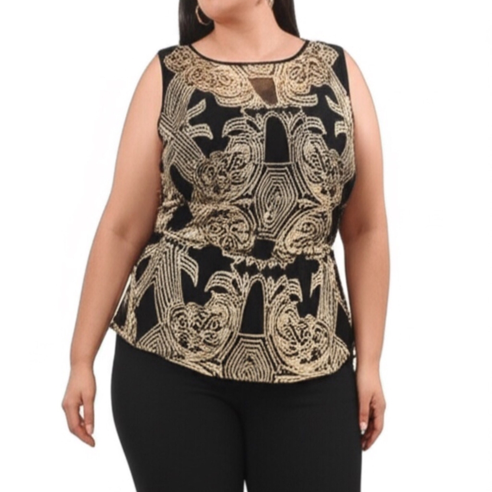 Apt.9 Sleeveless black tank top gold and black Sequin embellished Lined Large - Picture 6 of 8